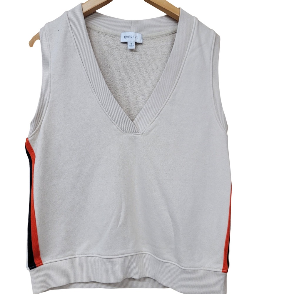 Evereve Womens Cream Tenniscore Preppy Vest Side Stripe Layering Sporty Size M